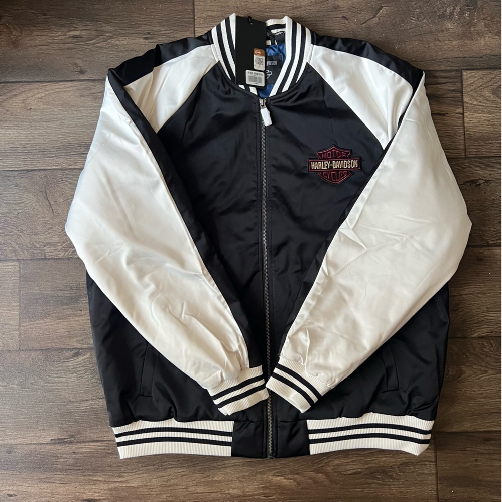 Harley Davidson Men's Club Crew Bomber Varsity Jacket Black Size Extra Large